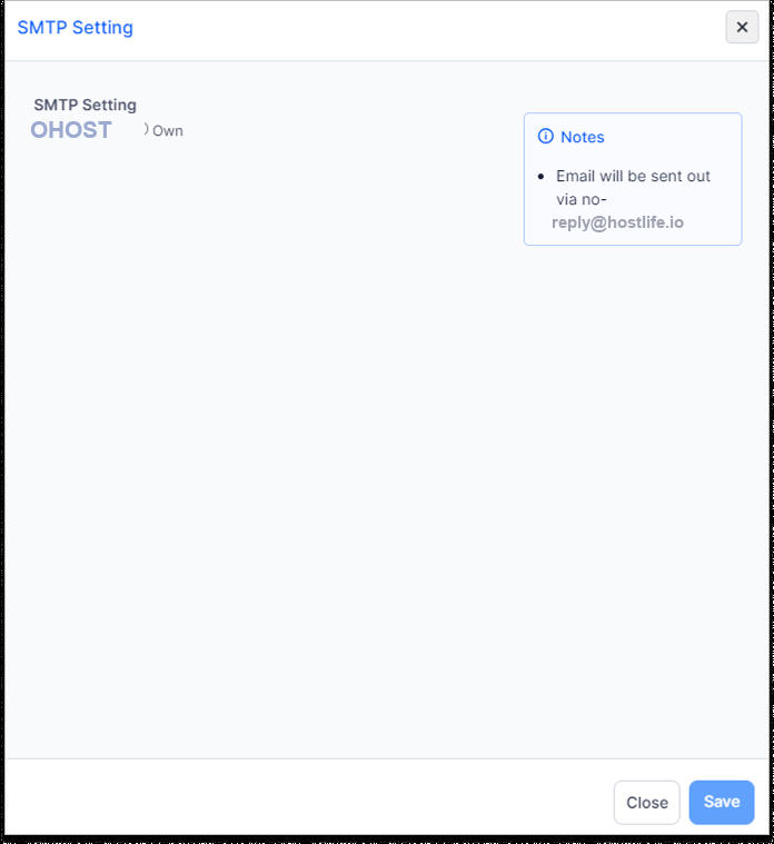 HOST default SMTP option screen